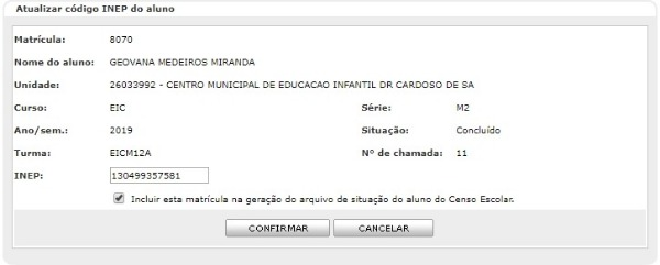 Atualizar código INEP